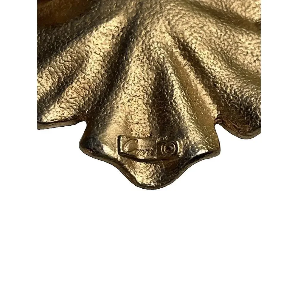 Vintage Capri Signed Leaf Brooch Faux Pearls Goldtone 1.75 Inch